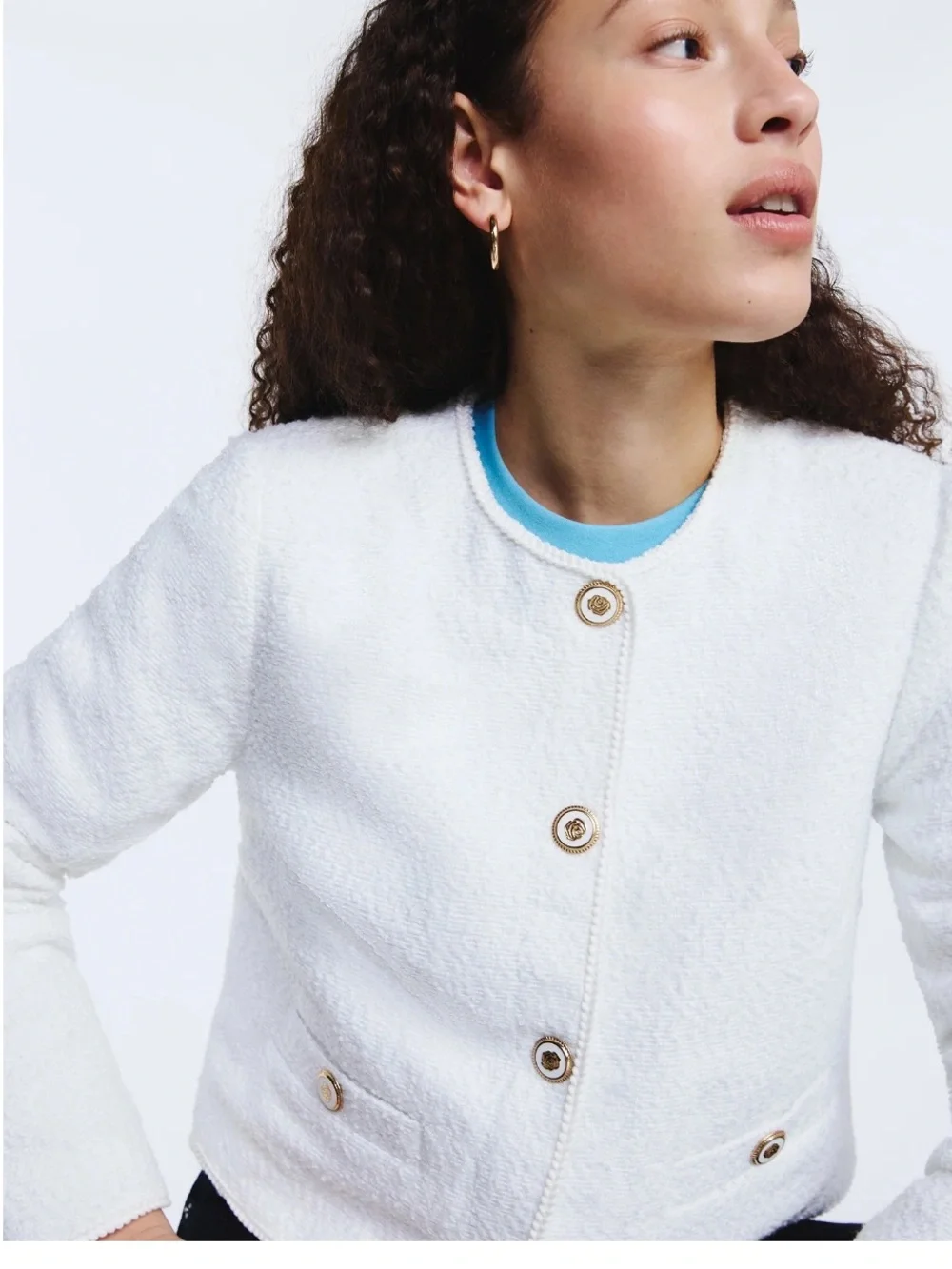 Free Assembly Women's Collarless Nubby Jacket with Long Sleeves